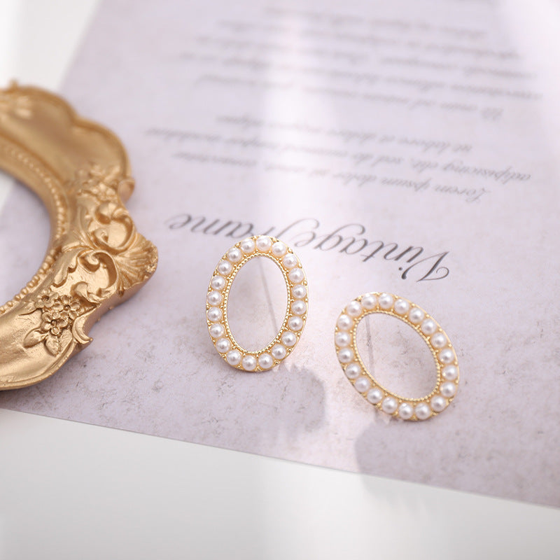 Vintage Pearl Oval Stud Earrings