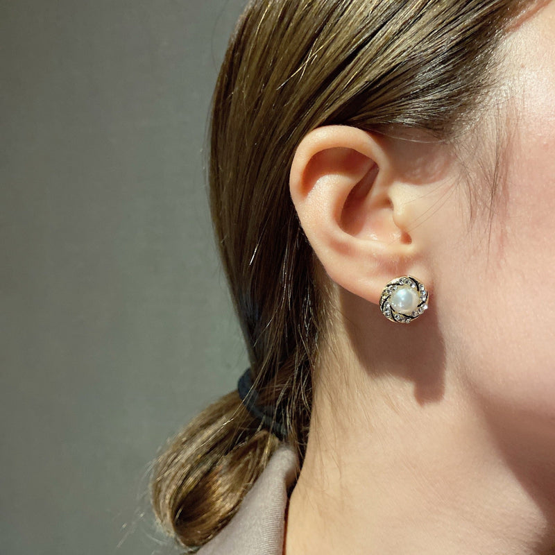 Rhinestone Crystal Stone Round Pearl Earring