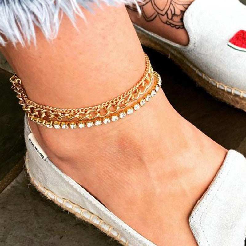 Multi Layer Summer Rhinestone Chain Foot Jewelry