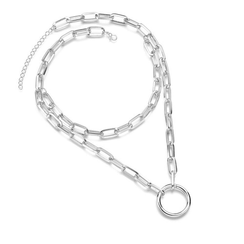 Hip Hop Geometric Circle Double Thick Chain Chain Necklace