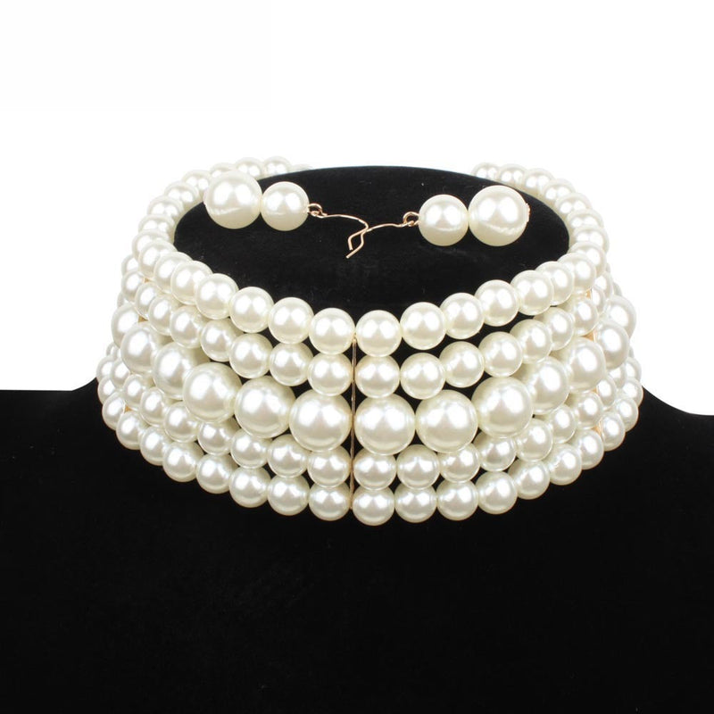 Pearl Multi Layer Jewelry Necklace Faux Pearl
