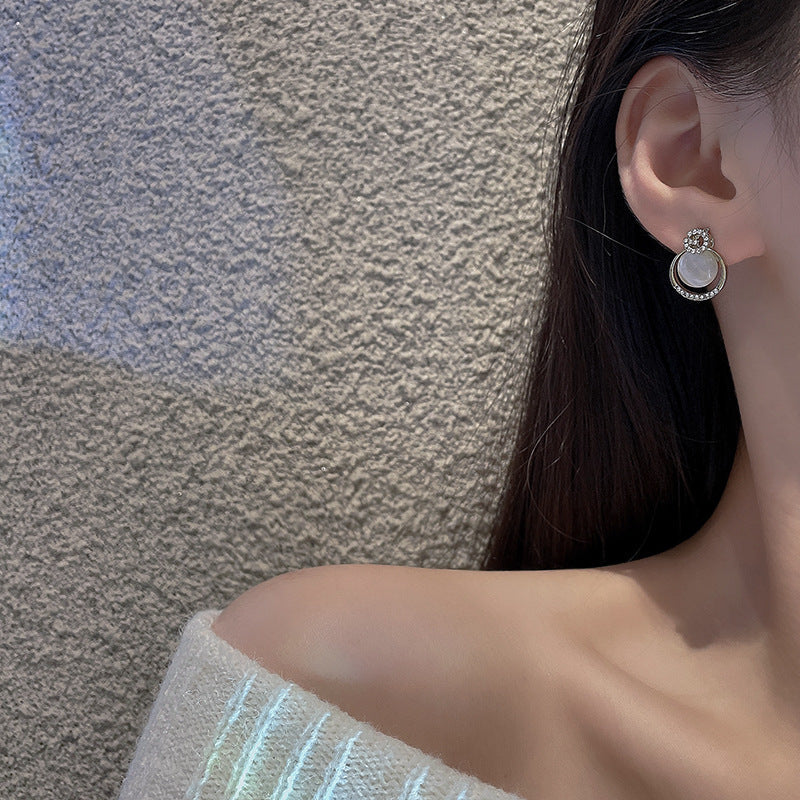 Opal Stone G-Letter Shape Stud Earrings