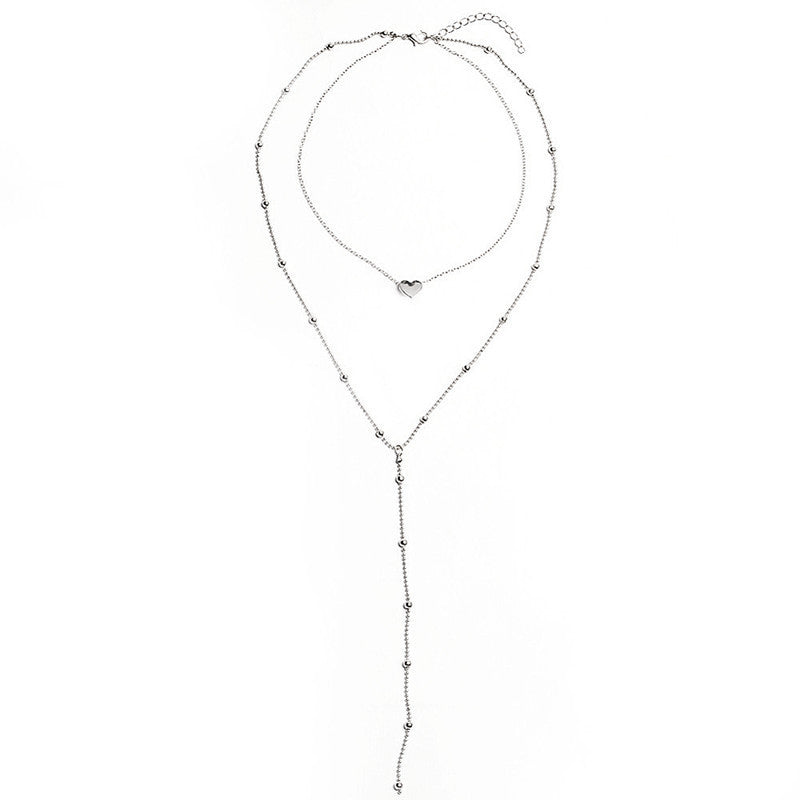 Heart Charm Beaded Long Chain Necklace