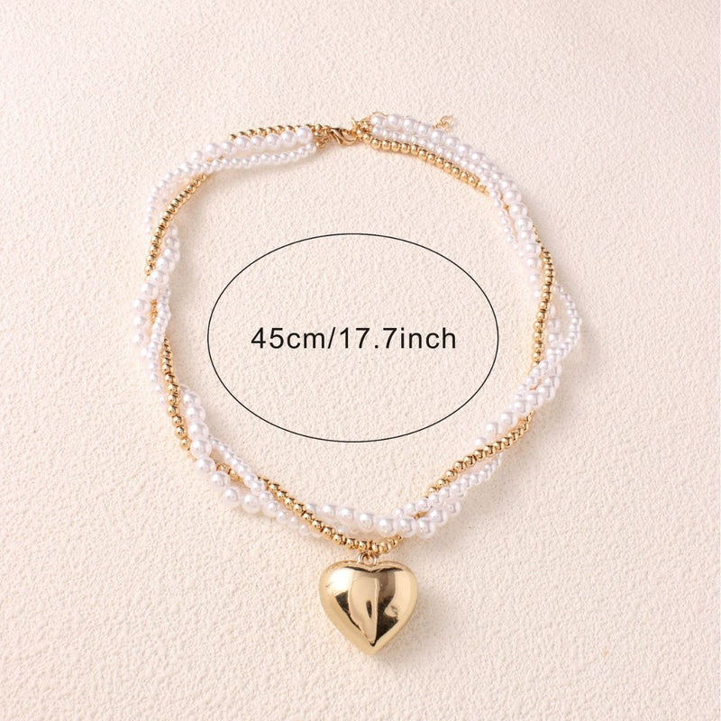 Elegant Vintage Twisted Pearl Beaded Heart Pendant Necklace