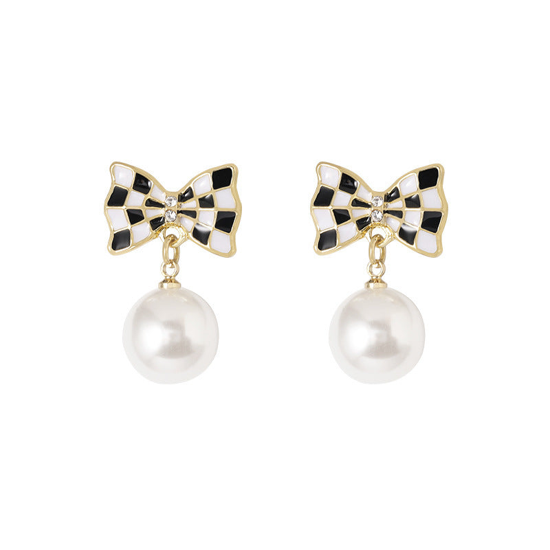 Ribbon Bow Pearl Earrings