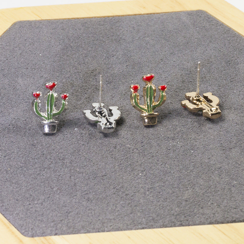 Flower cactus stud earrings set