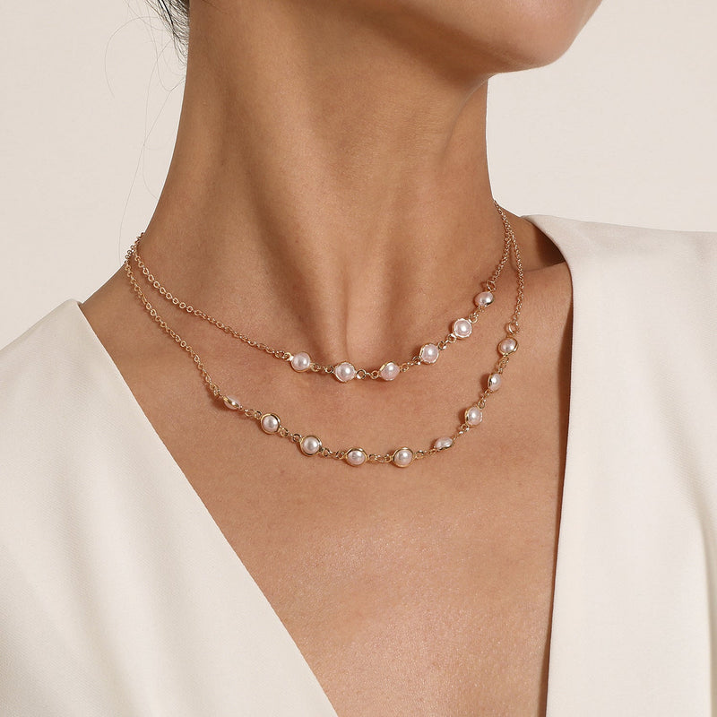 Double Layer Pearl Chain Necklace