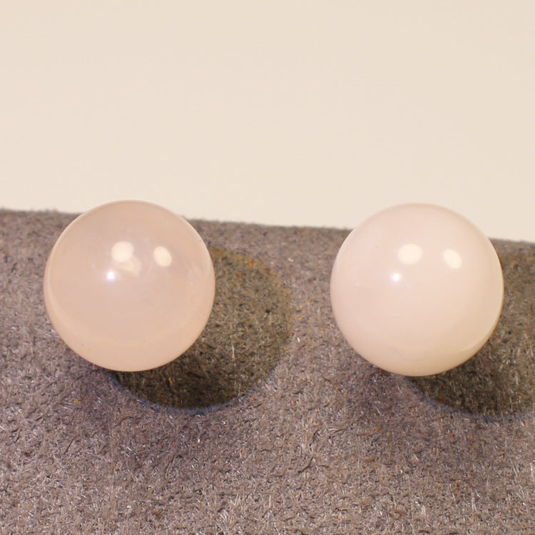 Natural Agate Stud Earrings Simple Round Bead Earrings