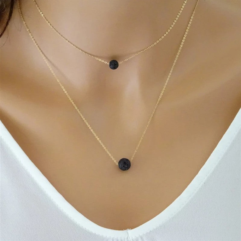 Black Glass Bead Pendant Necklace
