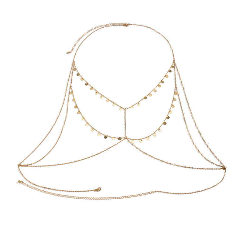 Multi-Layer Metal Small Round Piece Tassel Chest Chain Body Chain