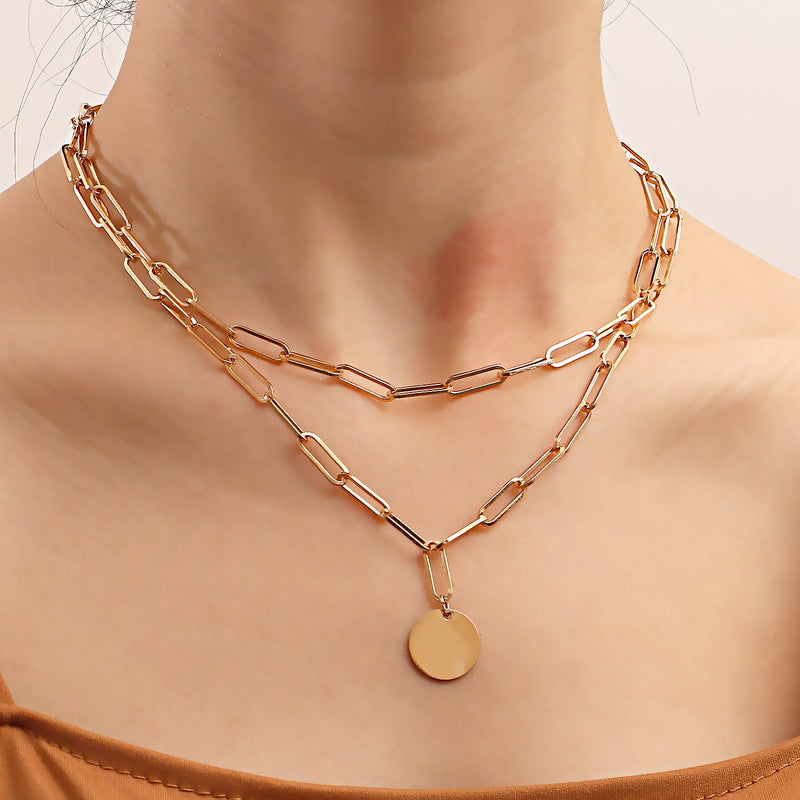 Coin Pendant Paper Clip Chain Necklace
