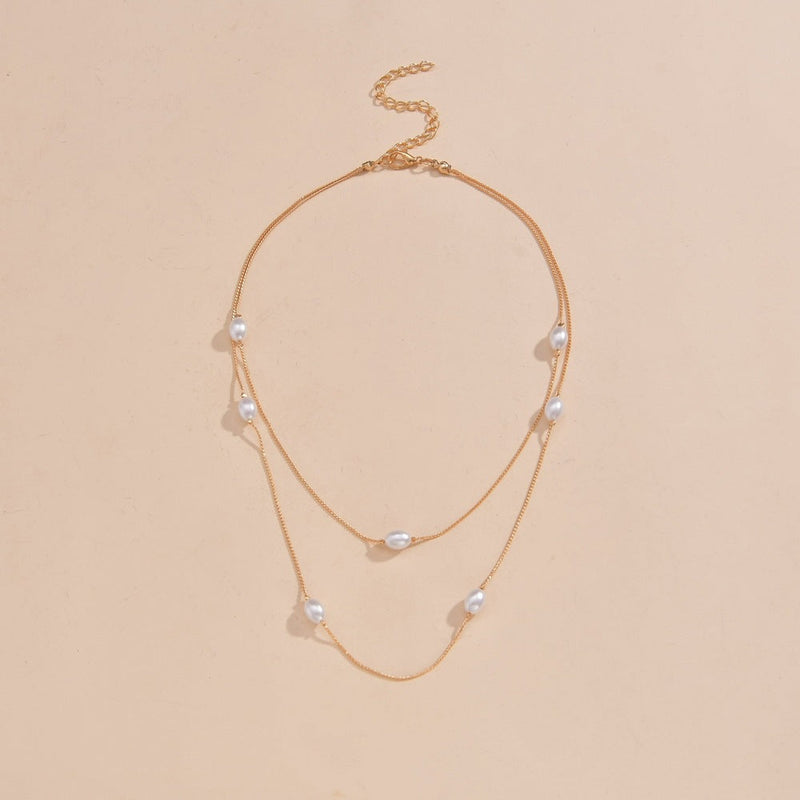 Pearl Beaded Double Layer Thin Chain Necklace