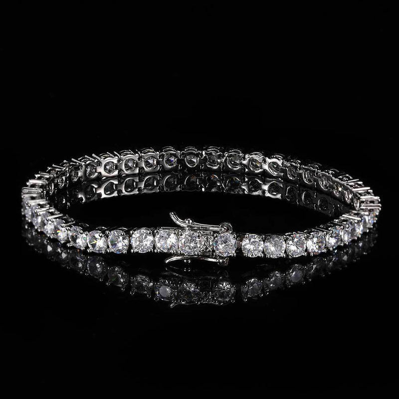 Hip Hop Iced Out Tennis Chain Bracelet, 18K Gold & White Gold Plated, 3–6mm CZ Iced Out Bling Jewelry