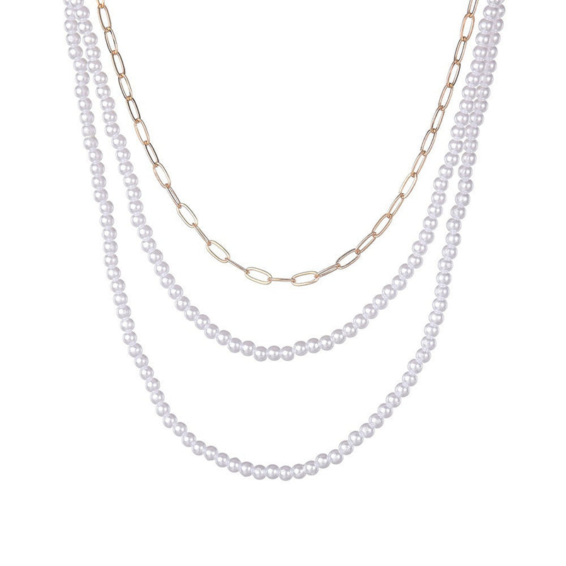 New Pearl Necklace Round Multi Layer White Chain