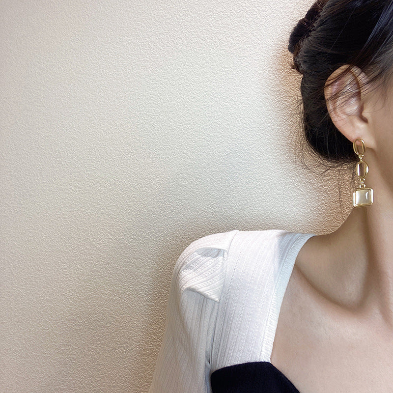 Opal Square Dangle Drop Earrings