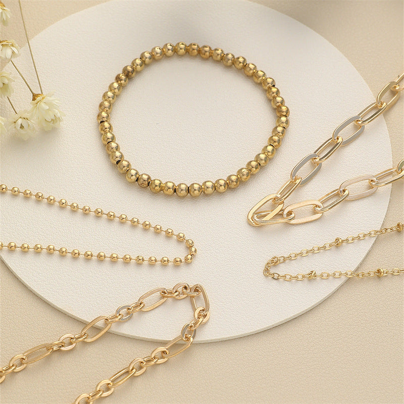 Metallic Beads Chain 5pcs Bracelet Set