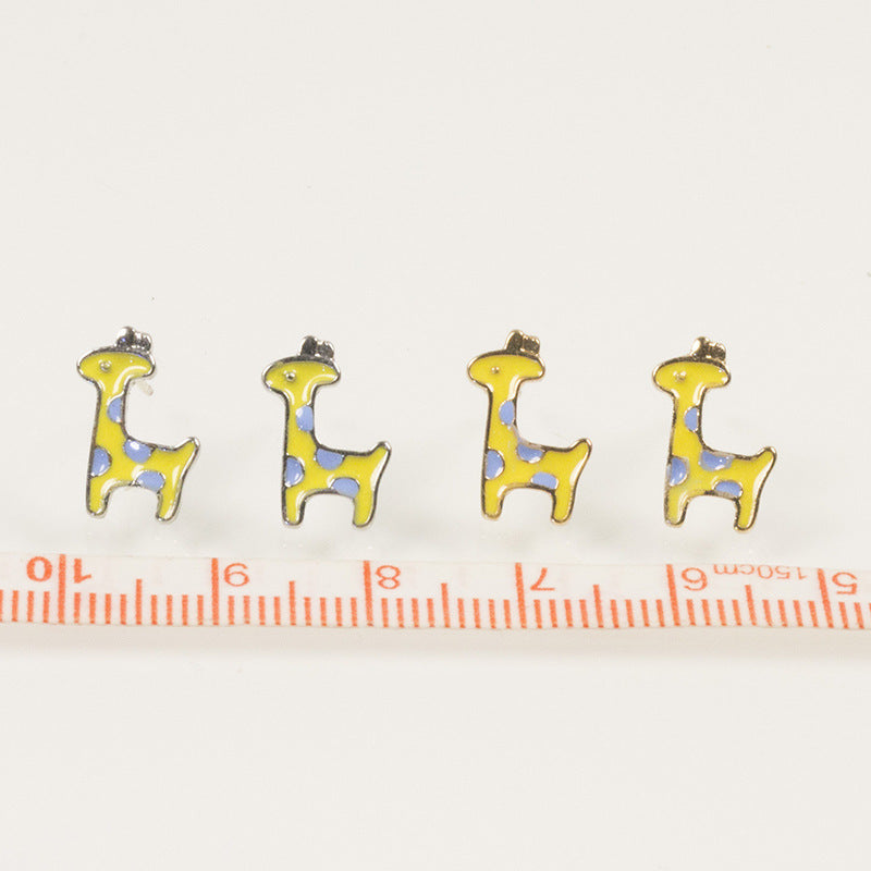 Yellow Enamel Animal Giraffe Deer Stud Earrings