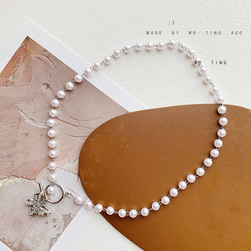 Fashion Stone Pearl butterfly Choker Collar Necklace