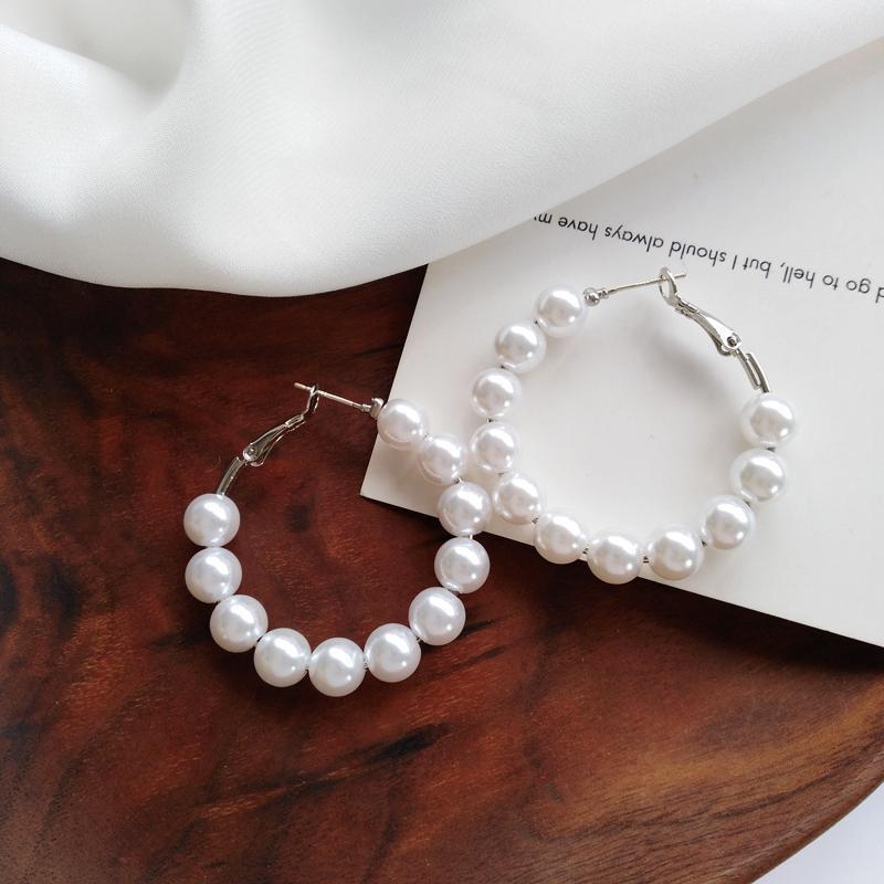 Round Pearl Bead Hoop Earrings