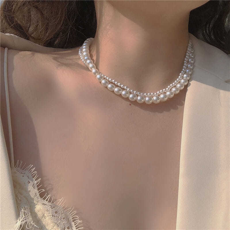 Multi Layer Chain Pearl Wedding Bridal Necklace