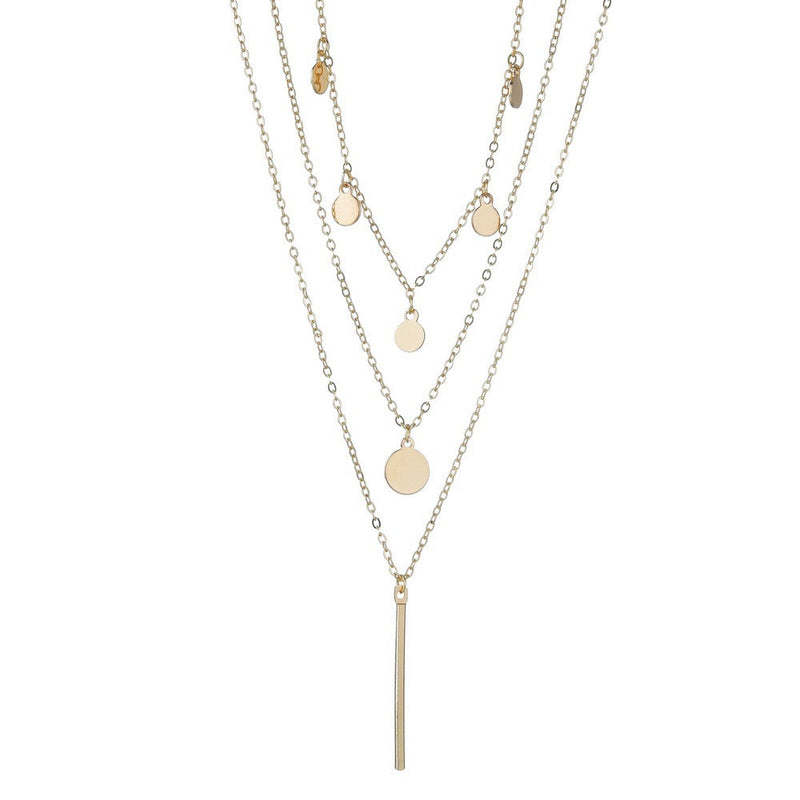 Long Strip Circular Disc Tassels Pendant Necklace