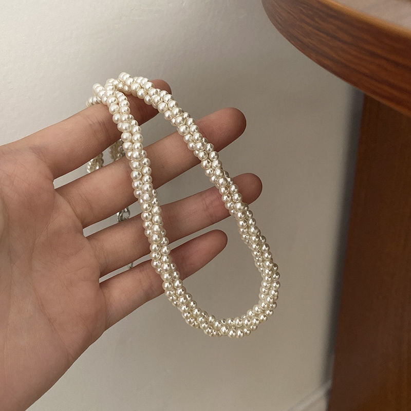 Multi layers women choker Pearl Necklace Round Twisted