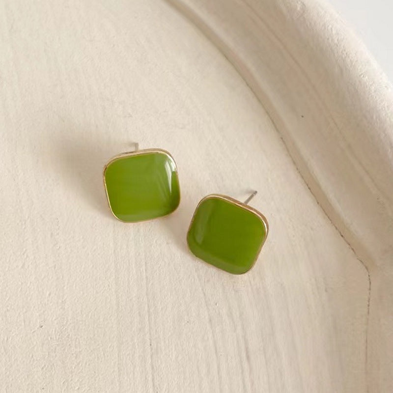Green Square Earrings