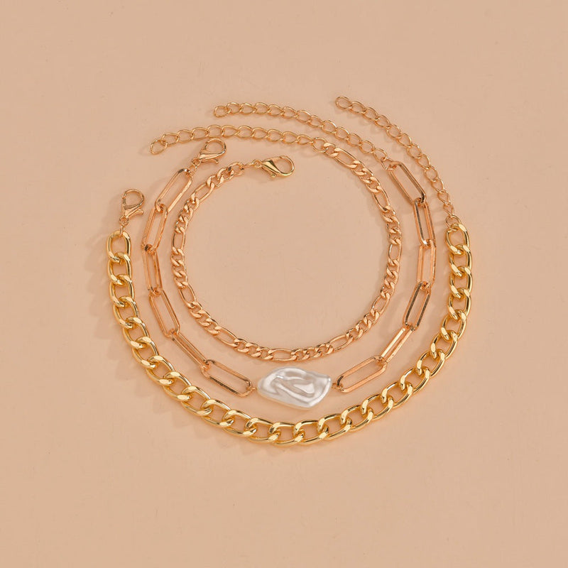 Irregular Pearl Chain Bracelet Set