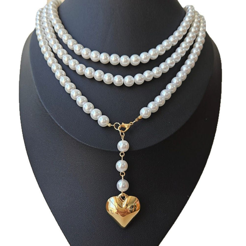 Bohemia Multilayer Long Pearl Chain Necklace Love Heart Pendant