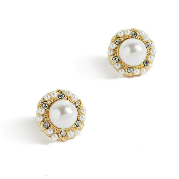 Baroque Round Pearl Rhinestone Earrings