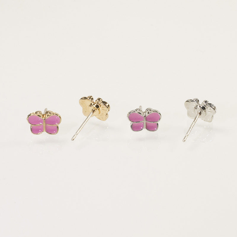 Butterfly Enamel Pink Stud Earrings