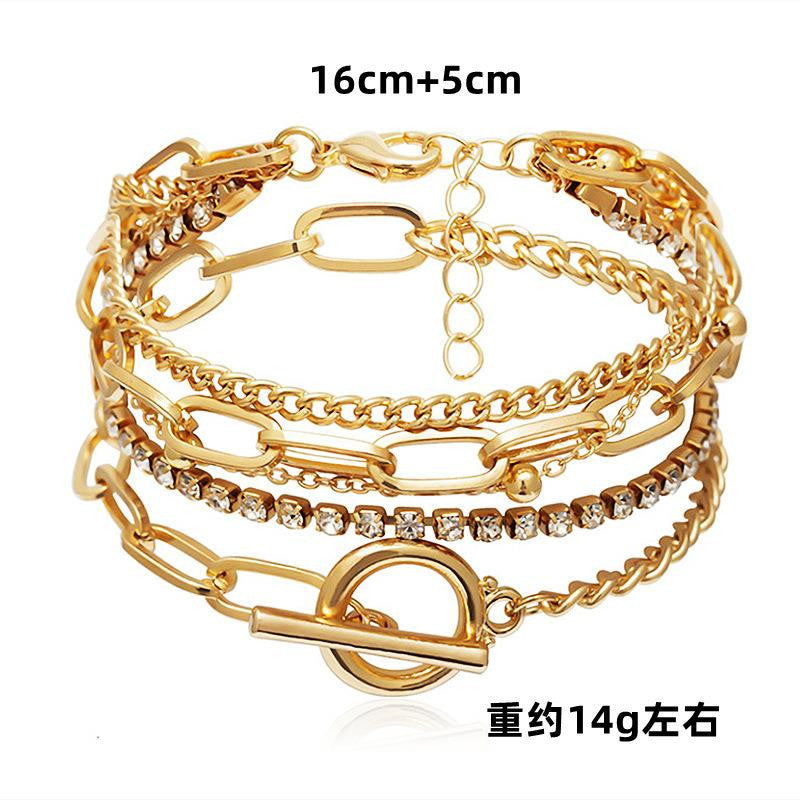 Multi-layer Rhinestone Chain Geometric Hollow Heart Bracelet