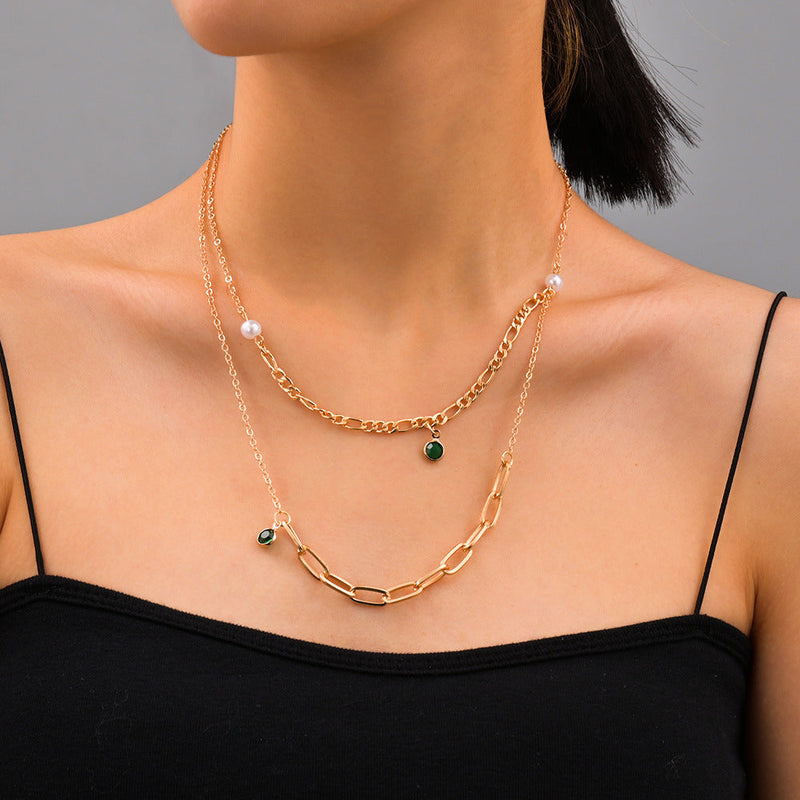 Multi Layer Necklace Crystal Stone Tassel Pendant