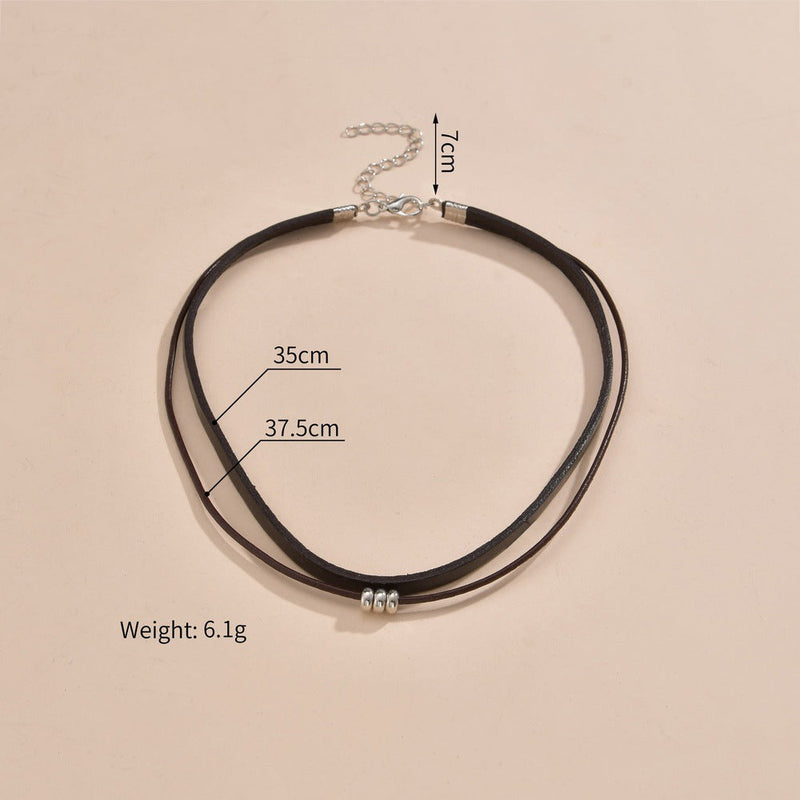 Leather Black Layered Beaded Velvet Choker Necklace