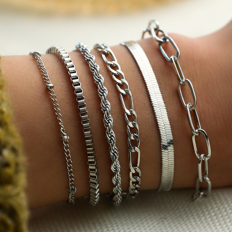 Simple 6pcs Metal Chain Bracelet Set