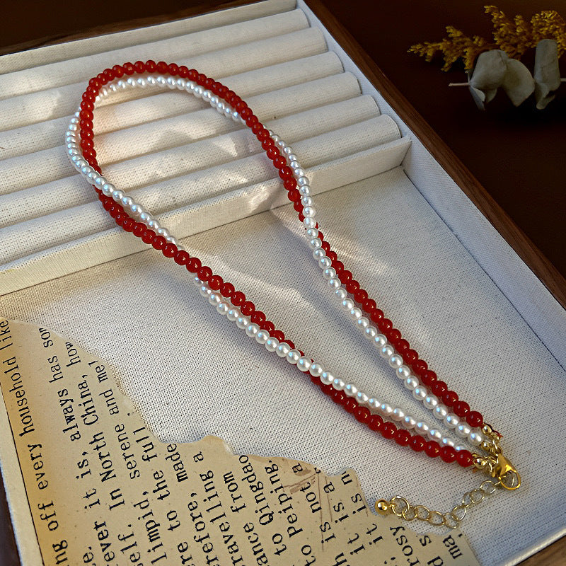 Double-Layer Twisted Glass Bead Necklace for Women