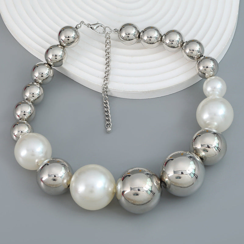 Round Beads Faux Pearl Beaded Necklace
