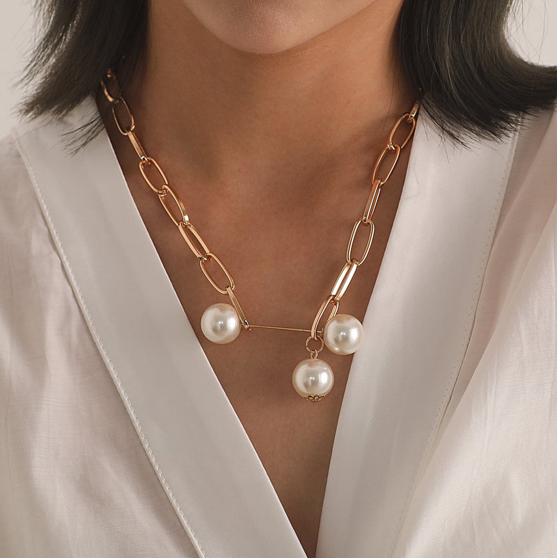 Exaggerated Brooch Pearl Pendant Multi Layer Necklace