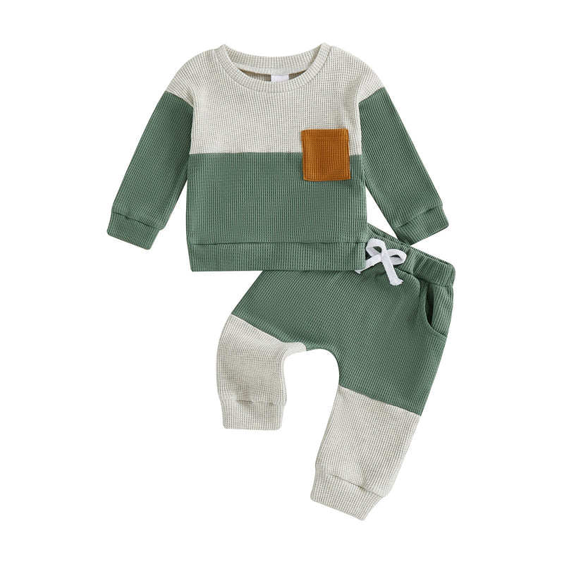 Boys' Waffle Color Matching Pocket Two-piece Set