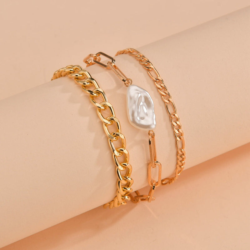 Irregular Pearl Chain Bracelet Set