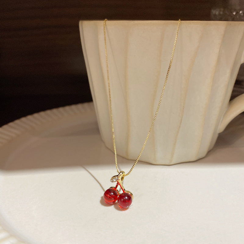 Red Cherry Resin Pendant Necklace