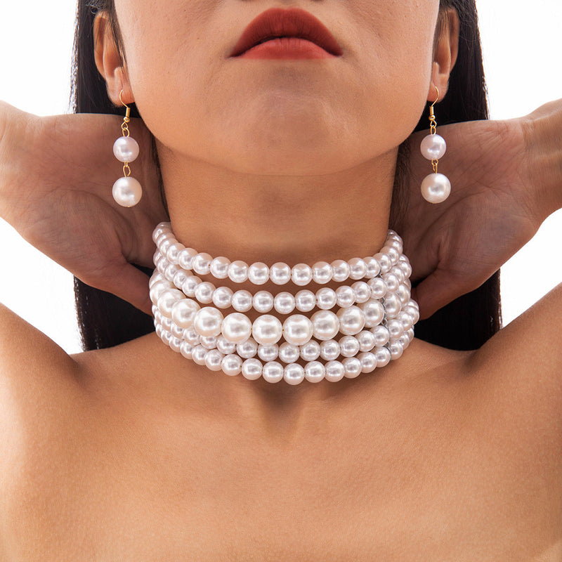Elegant Multi-layer Pearl Necklace and Earring Set