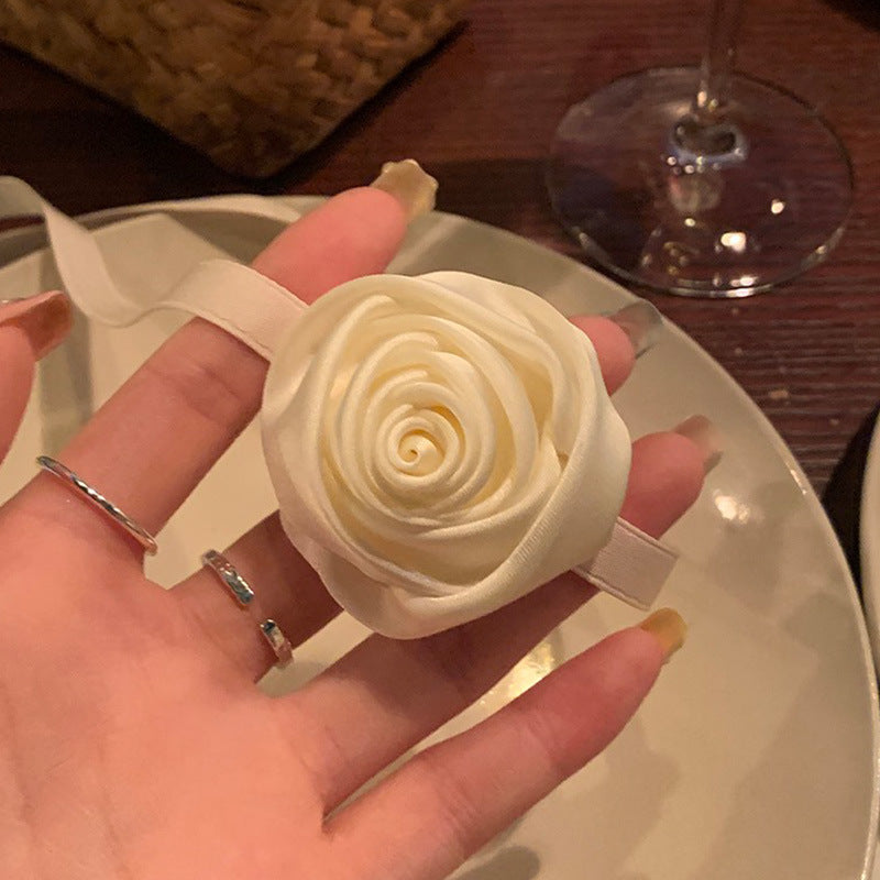 Flocked Fabric Rose Picker Collar Choker Necklace