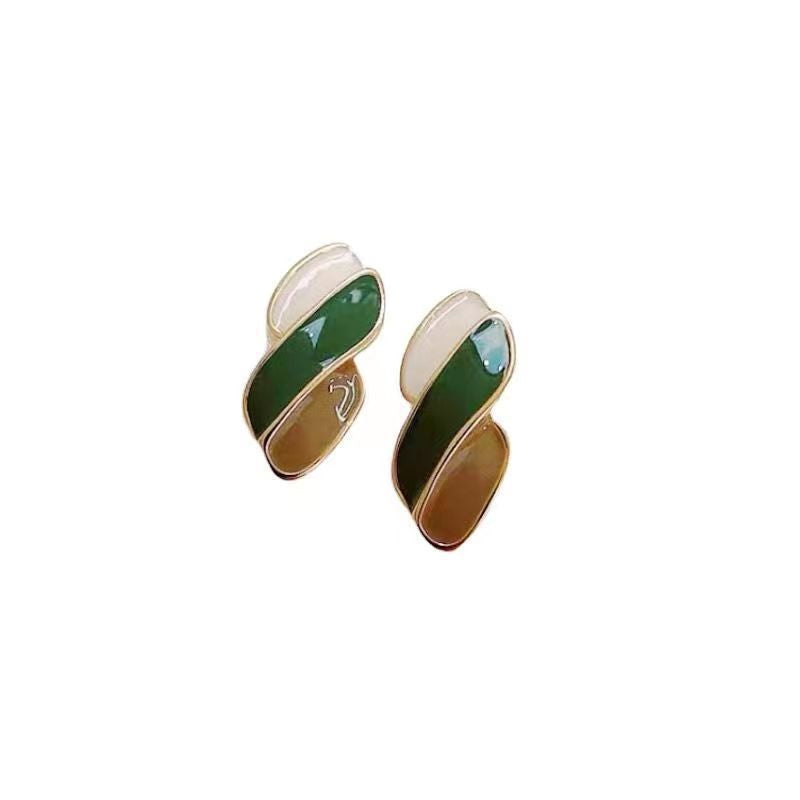 Green Enamel Irregular Stud Earring