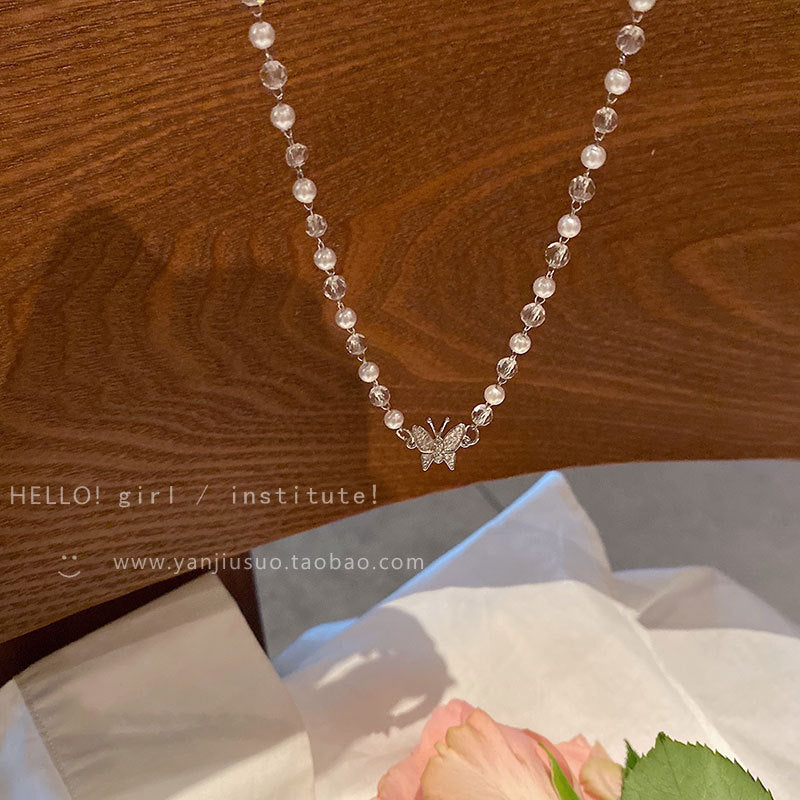 Pearl Butterfly Charm Necklaces