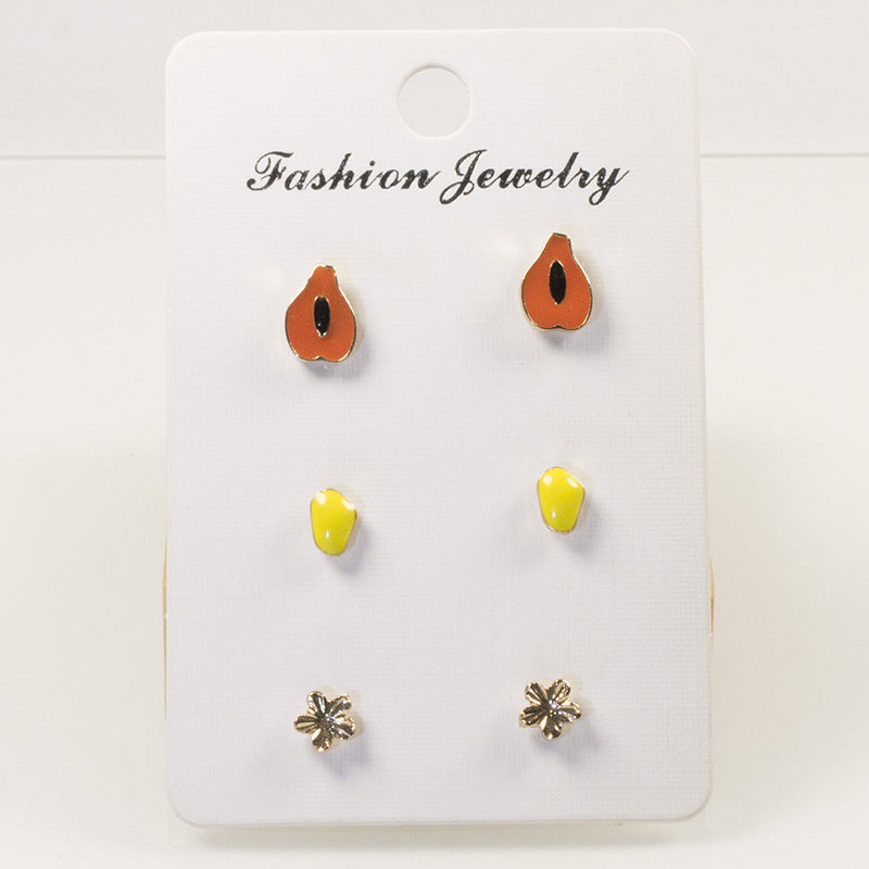 Cartoon fruit stud earrings set