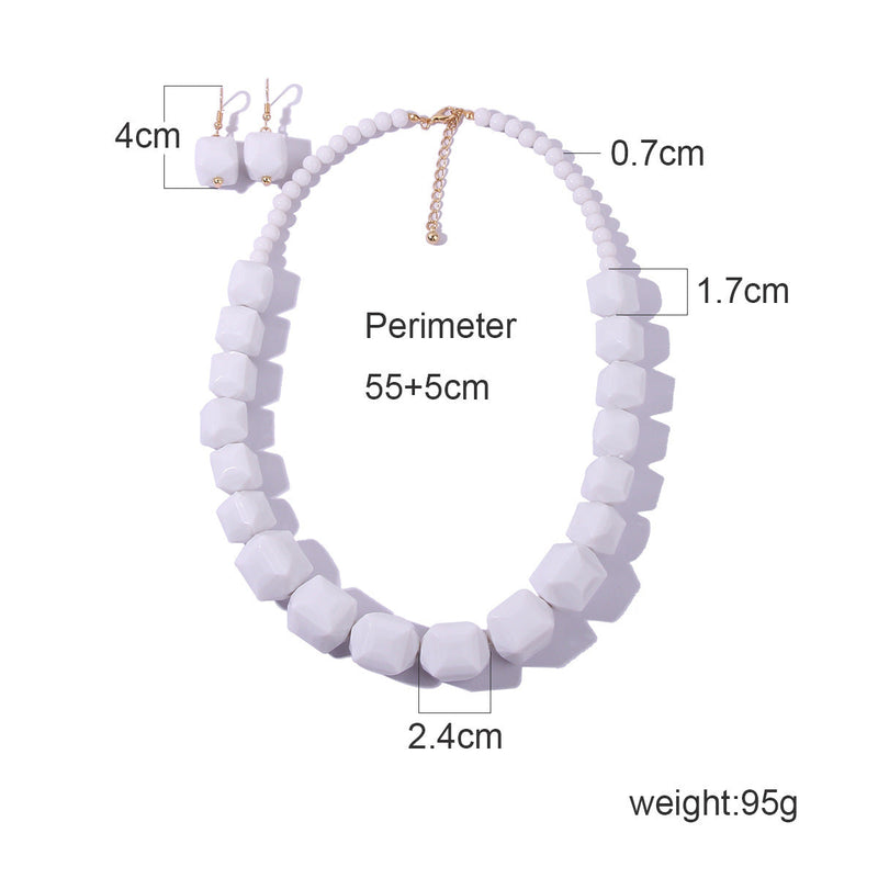 Acrylic Jewelry Set White Black Beads Necklace Earring