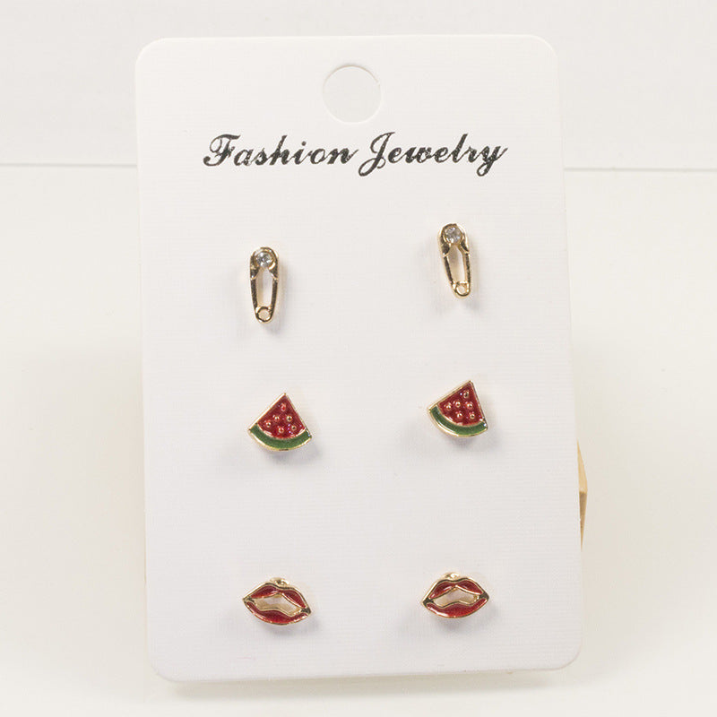 Paper clip watermelon stud earrings set