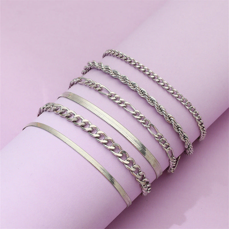 Metal Cuban Chain Link Bracelet Set