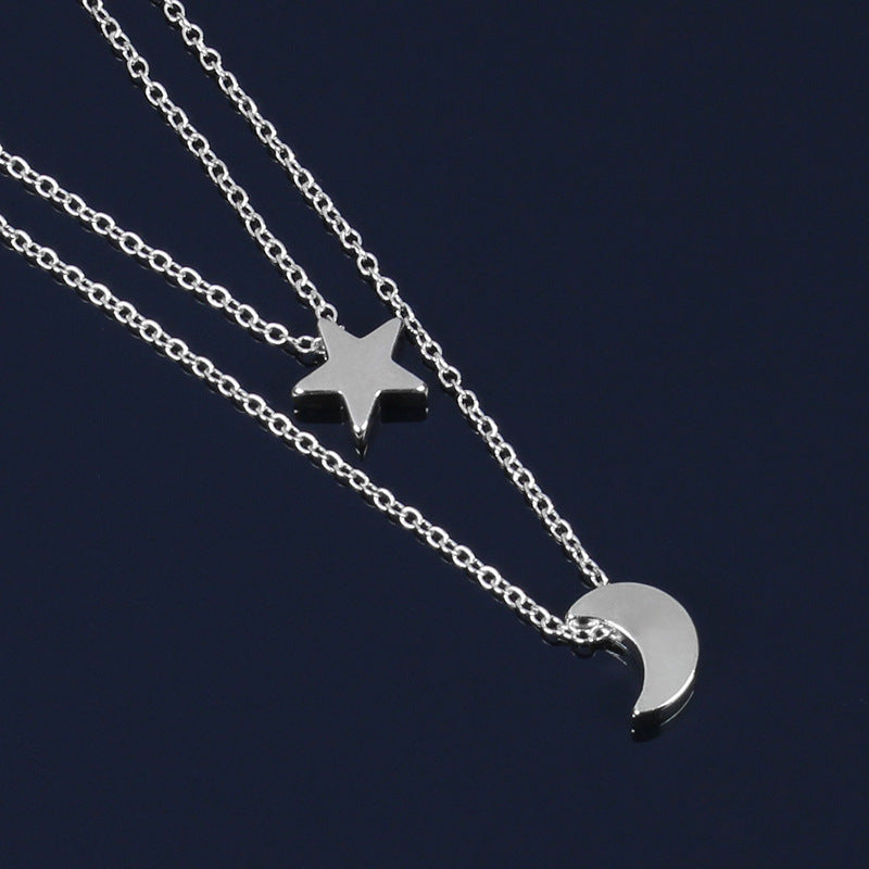 Alloy Star Moon Pendant Two Layered Necklace